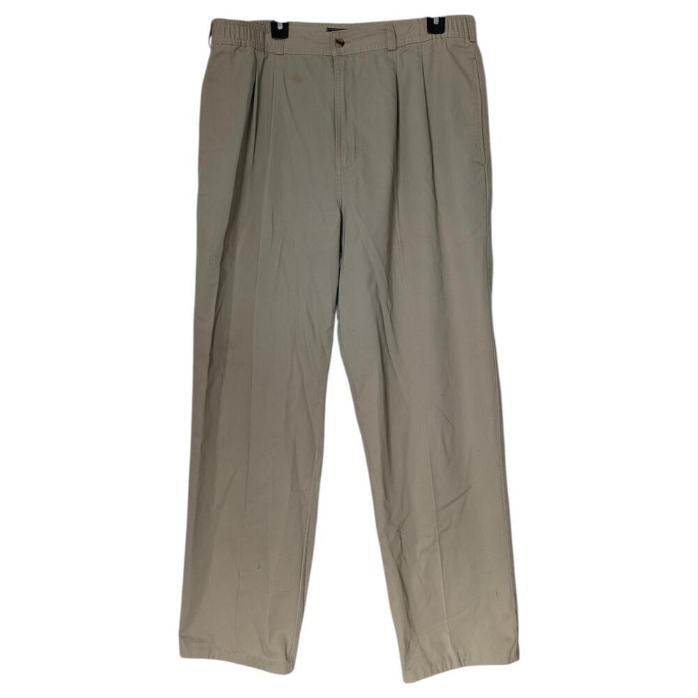 Bugle Boy Originals Pants Mens 36x28 Khaki Pleated Relaxed Fit Elastic Waist